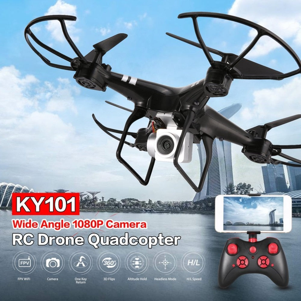 KY101S WiFi FPV Wide Angle 1080P Camera Selfie RC Drone Altitude Hold Headless Mode 3D Flips One Key Return Quadcopter 18Mins - Dronybee